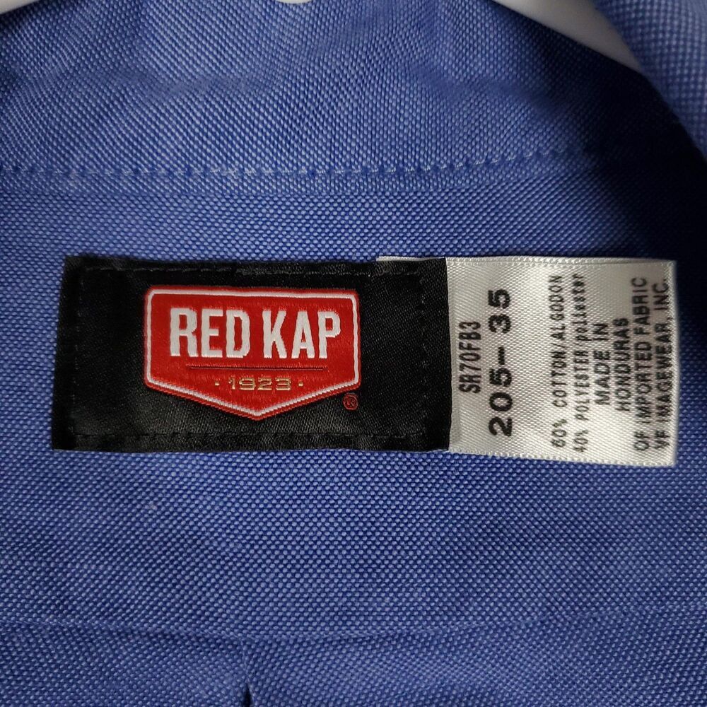 Red Kap Work Polo Shirt Mens 3XL Blue Solid Long Sleeve Button Up Workwear - Picture 2 of 12